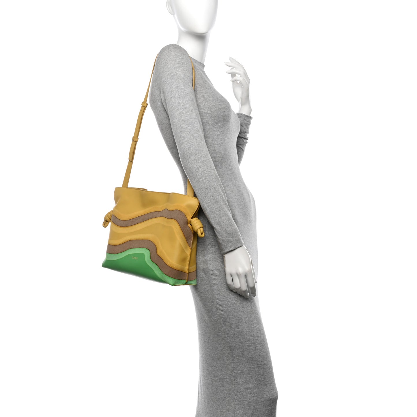 Nappa Calfskin Suede Medium Flamenco Surplus Knot Clutch Apple Green Pale Yellow