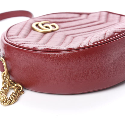 Gucci Glazed Calfskin Matelasse Heart Mini GG Marmont Round Shoulder Bag Romantic Cerise 8 of 11