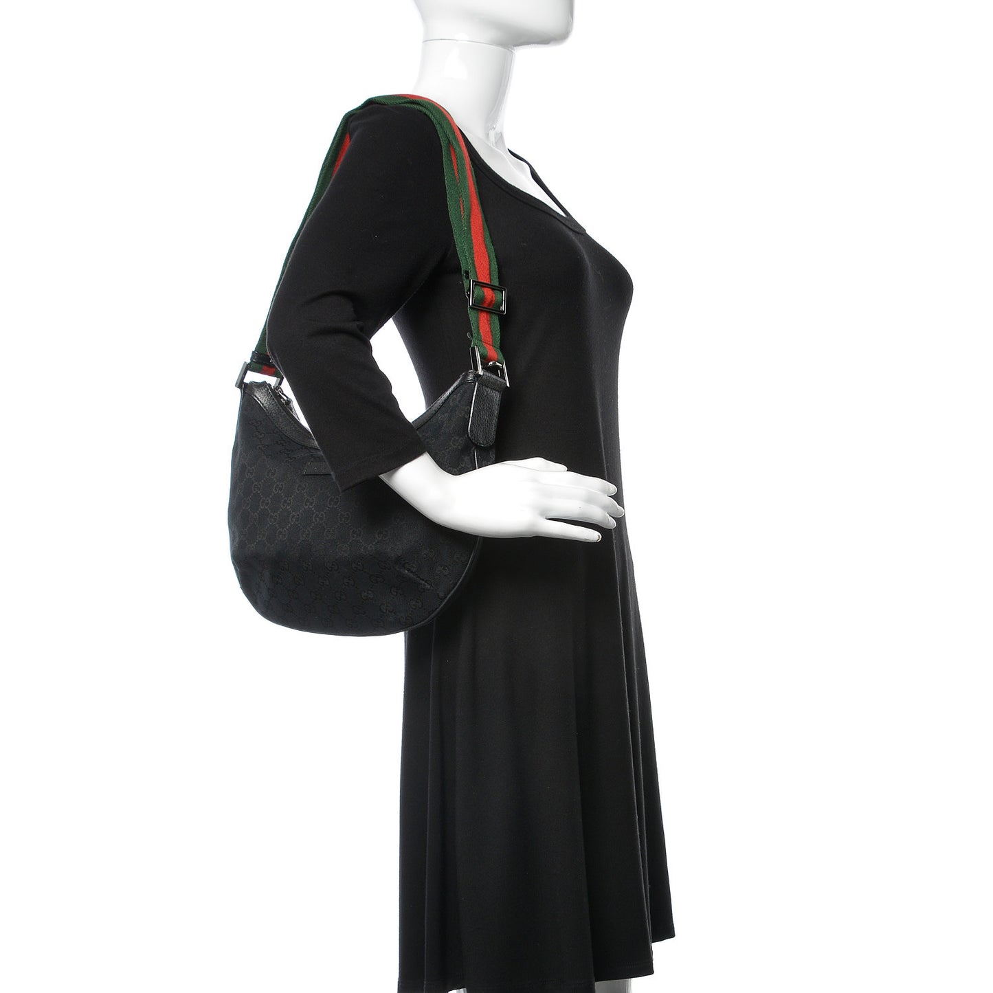 Monogram Web Medium Half Moon Hobo Black
