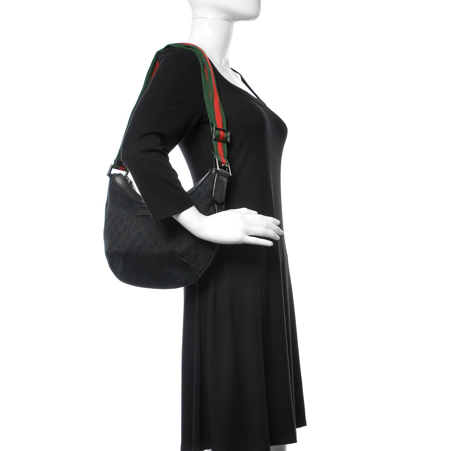 Gucci Monogram Web Medium Half Moon Hobo Black 2 of 12