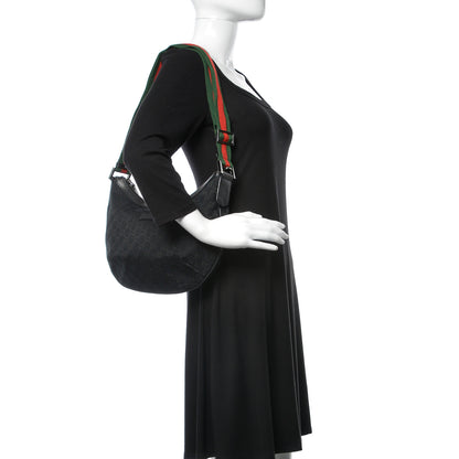Gucci Monogram Web Medium Half Moon Hobo Black 2 of 12