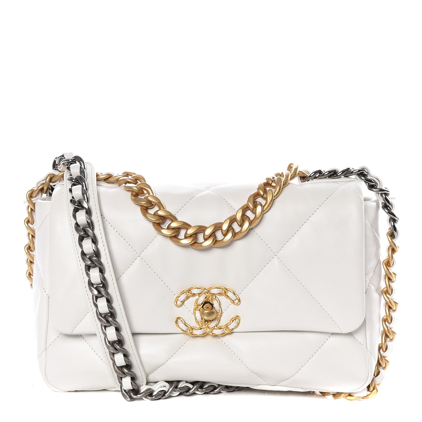 Lambskin Quilted Medium 19 Flap White