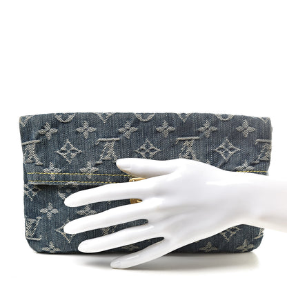 Louis Vuitton Monogram Denim Pochette Plat Clutch Blue 3 of 11