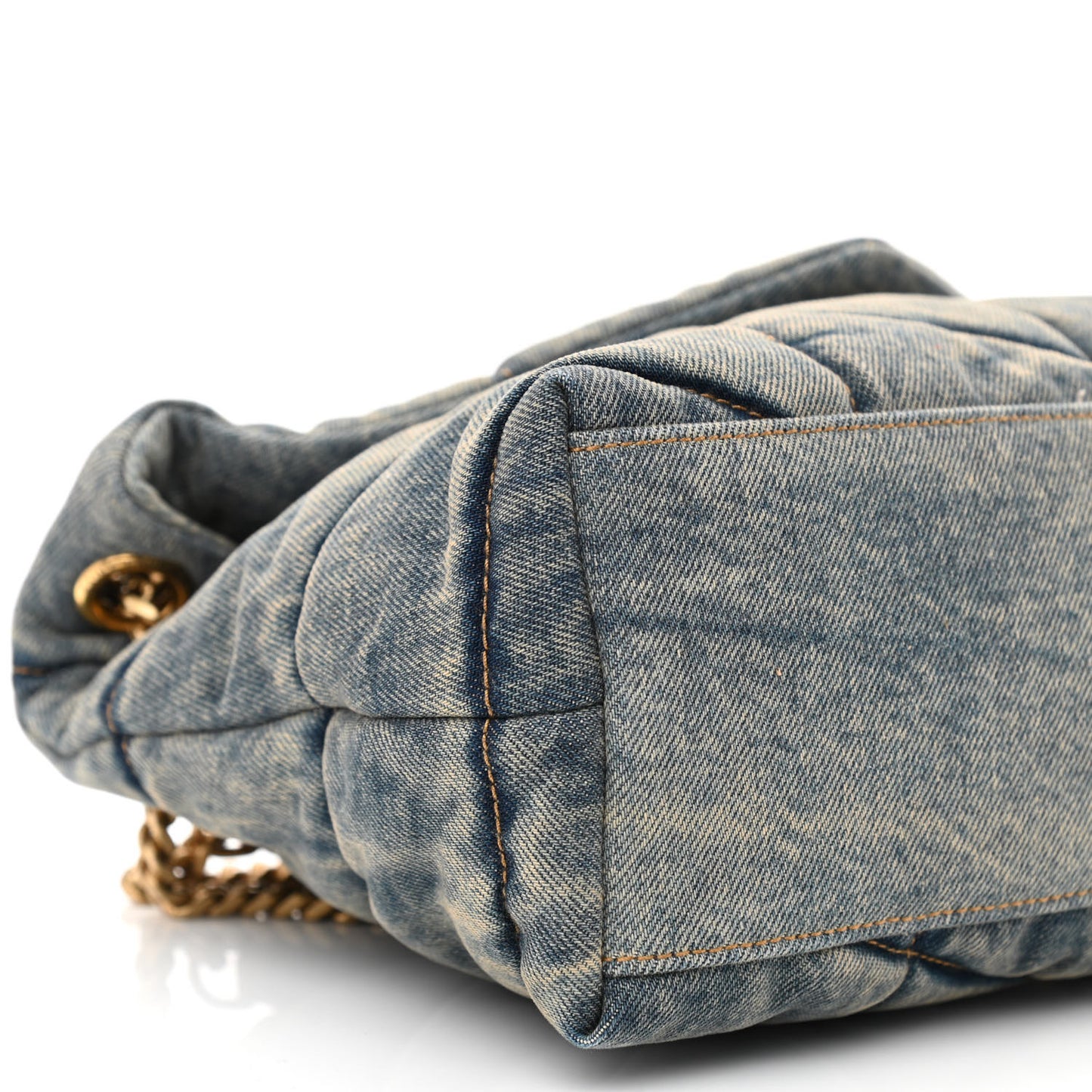 Denim Quilted Small Loulou Puffer Monogram Chain Satchel Blue Cinnamon