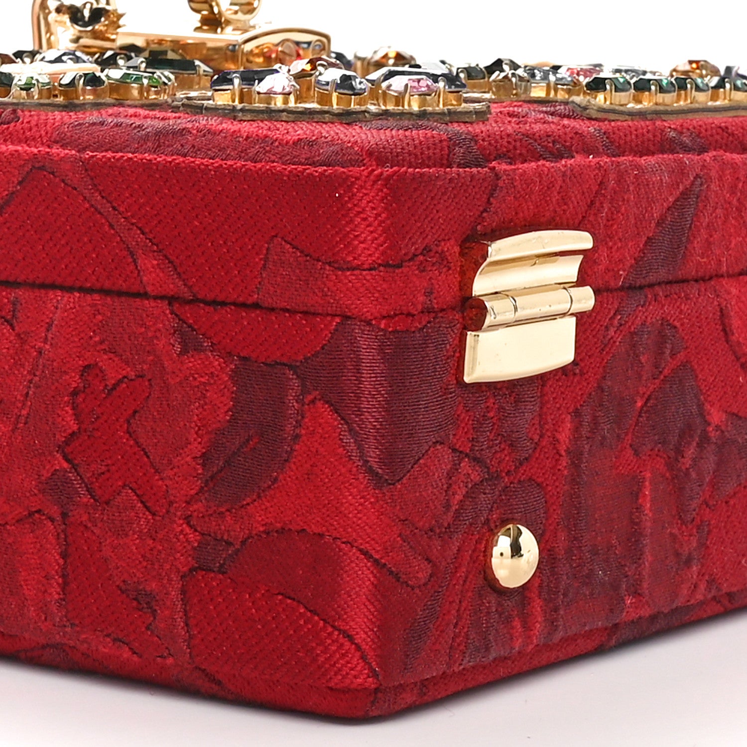 Dolce & Gabbana Brocade Dauphine Crystal Embellished Box Bag Red Gold 8 of 9