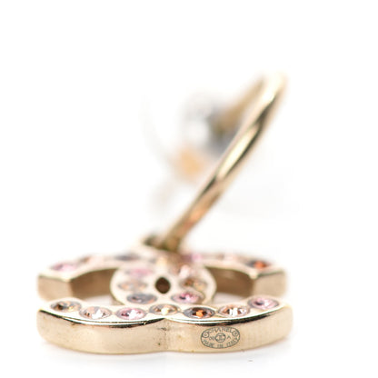 Chanel Crystal CC Dangle Earrings Pink Brown Gold 4 of 5