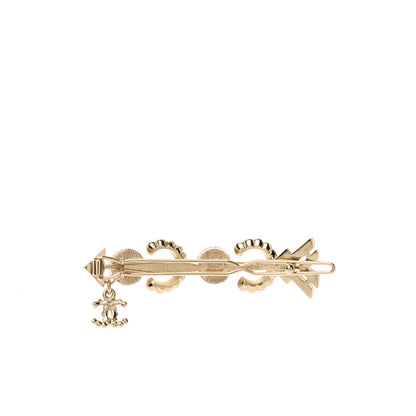 Chanel Pearl Crystal Queen of France Brooch Barrette Gold 3 of 4