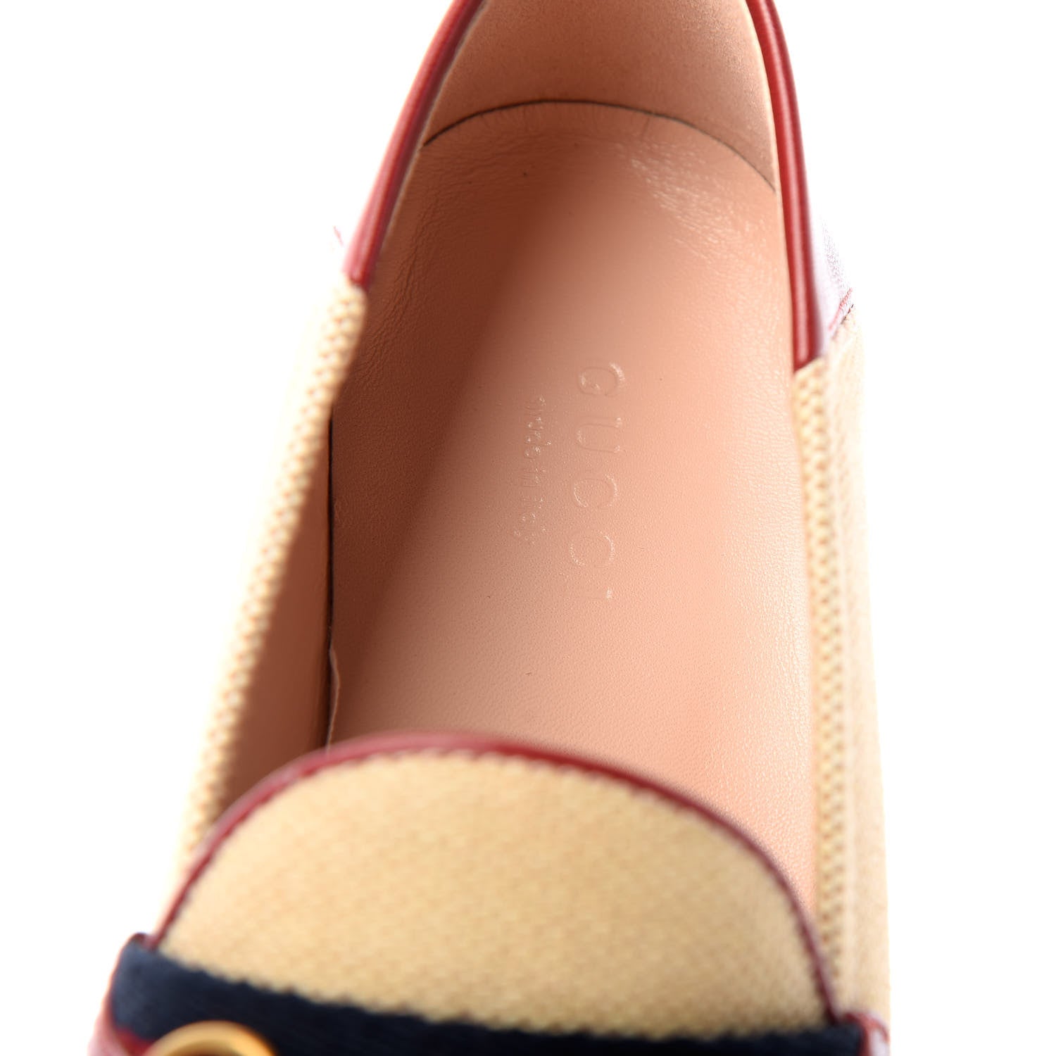 Gucci Canvas Malaga Kid Web Womens Horsebit Brixton Loafers 37 Sand Romantic Cerise 8 of 11