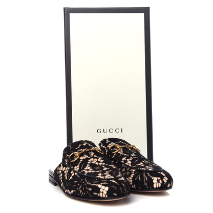 Gucci Lace Malaga Kid Womens Princetown Slippers 35.5 Black Skin Rose 10 of 10