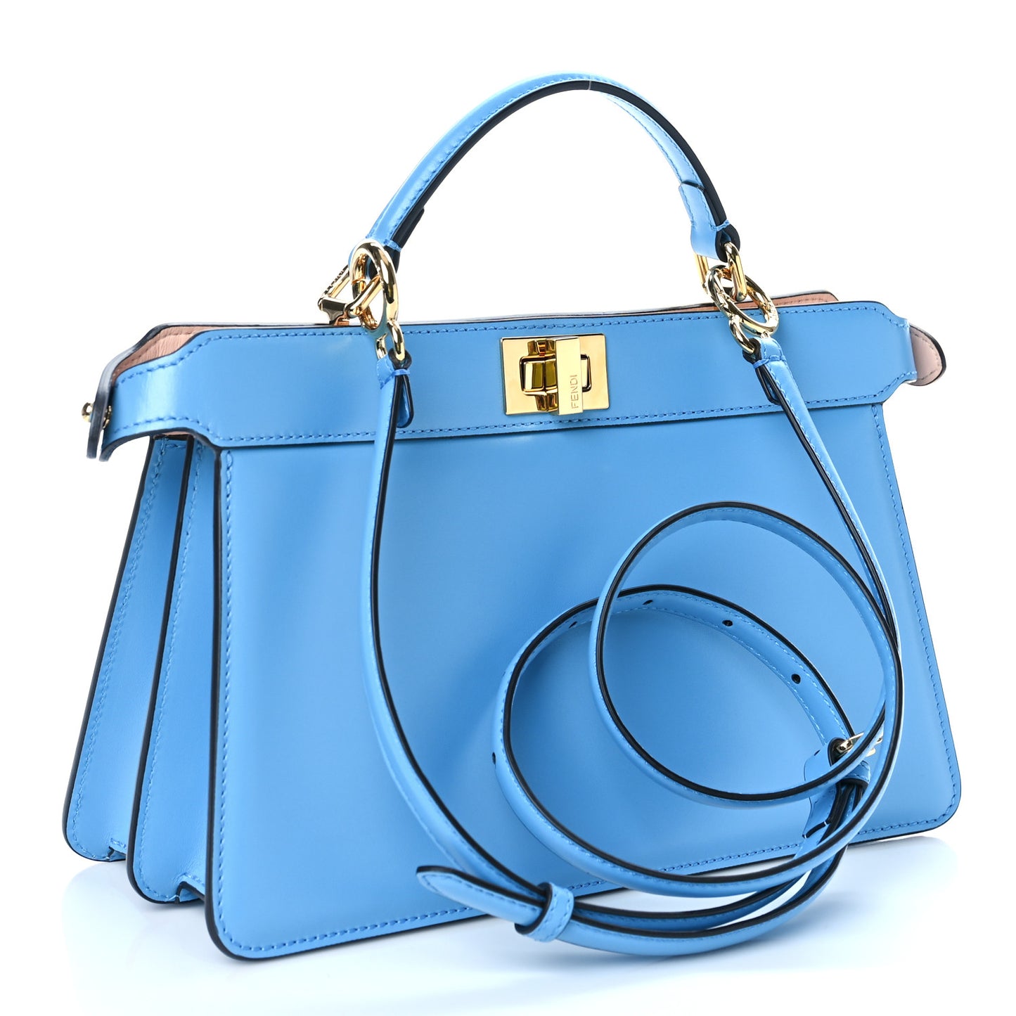Vitello King Luxor Shiny Nappa Medium Peekaboo I SEE U East West Satchel Cyber Blue Light Rose