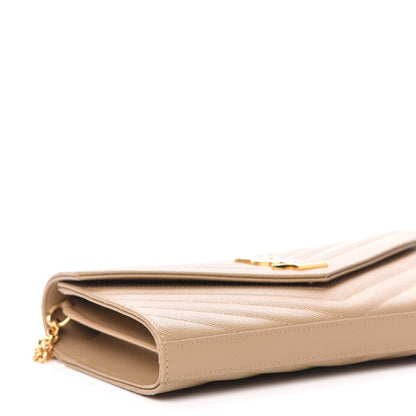 Saint Laurent Grain De Poudre Matelasse Chevron Monogram Chain Wallet Deep Beige 7 of 10