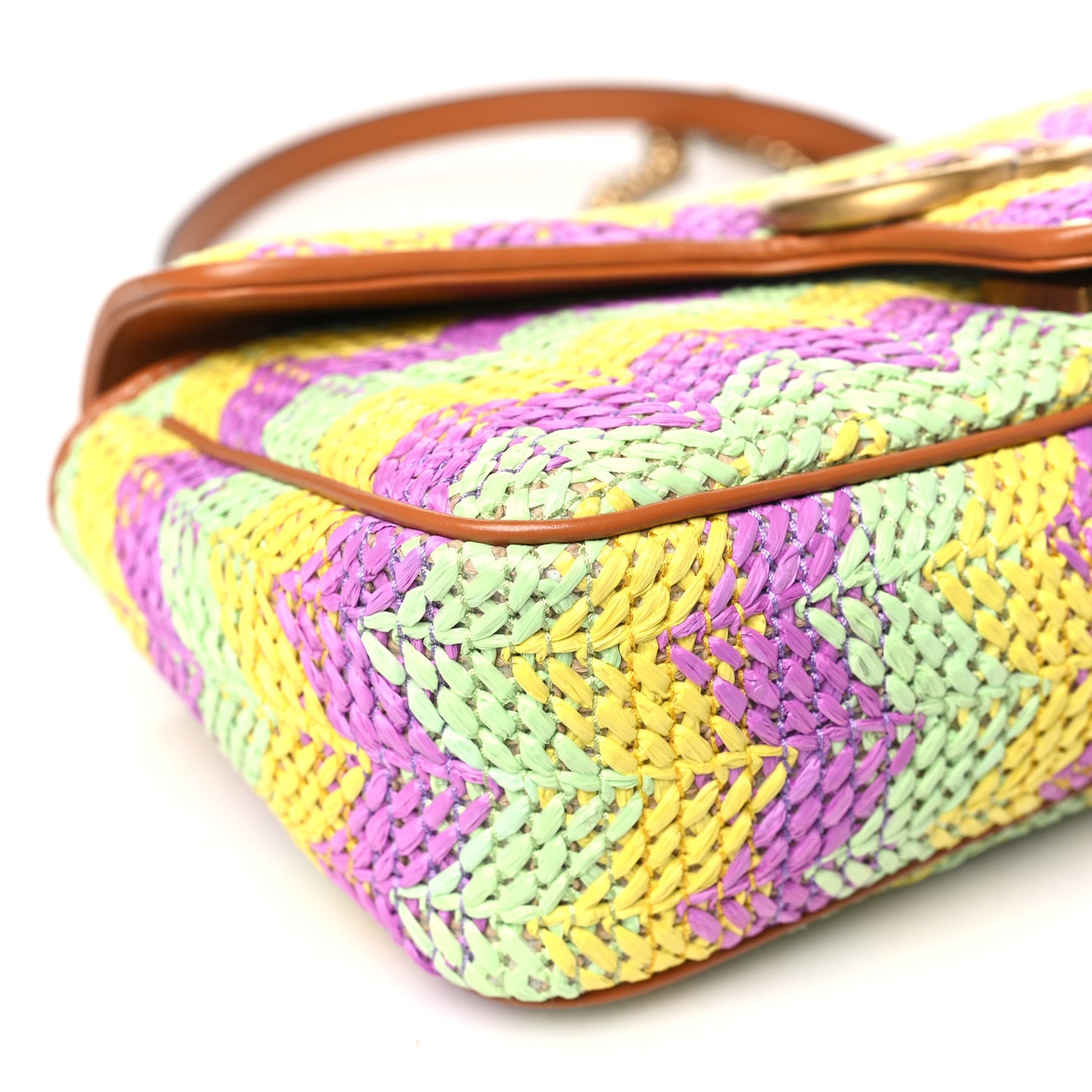 Calfskin Raffia Woven Small GG Marmont Shoulder Bag Multicolor