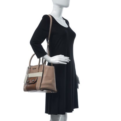 Miu Miu Soft Calf Colorblock Twin Pocket Tote Cammeo Cannella 3 of 13