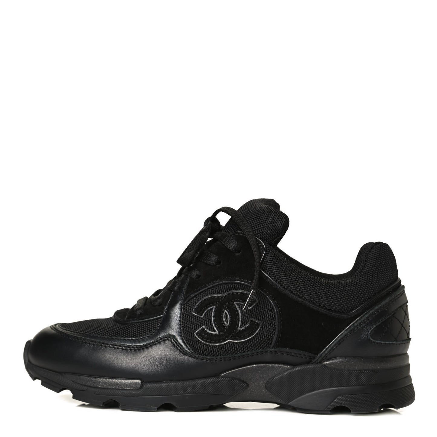 Canvas Suede Calfskin Womens CC Sneakers 37.5 Black