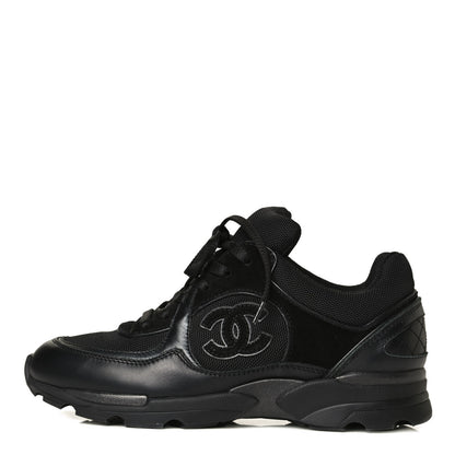 Chanel Canvas Suede Calfskin Womens CC Sneakers 37.5 Black 1 of 8