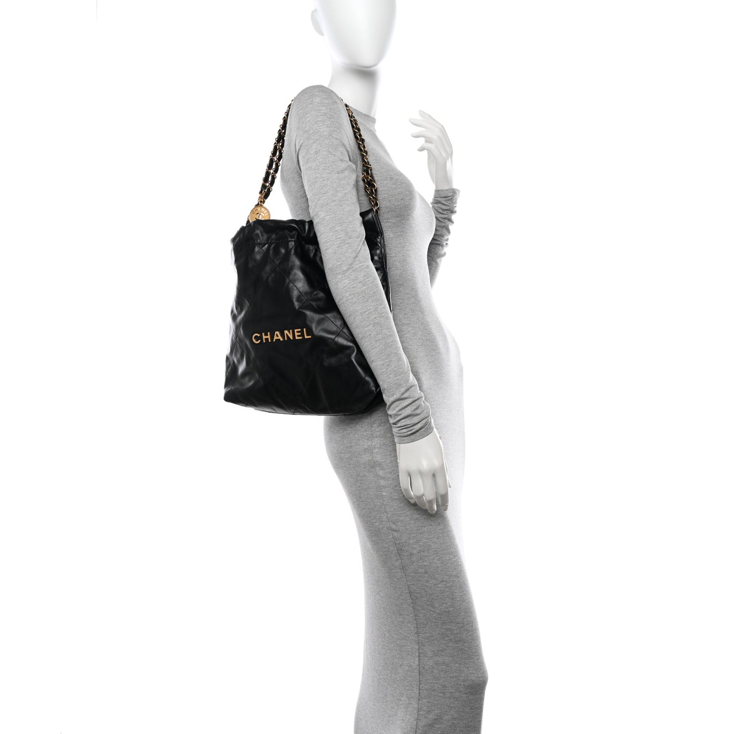 Shiny Calfskin Quilted Small Chanel 22 Black