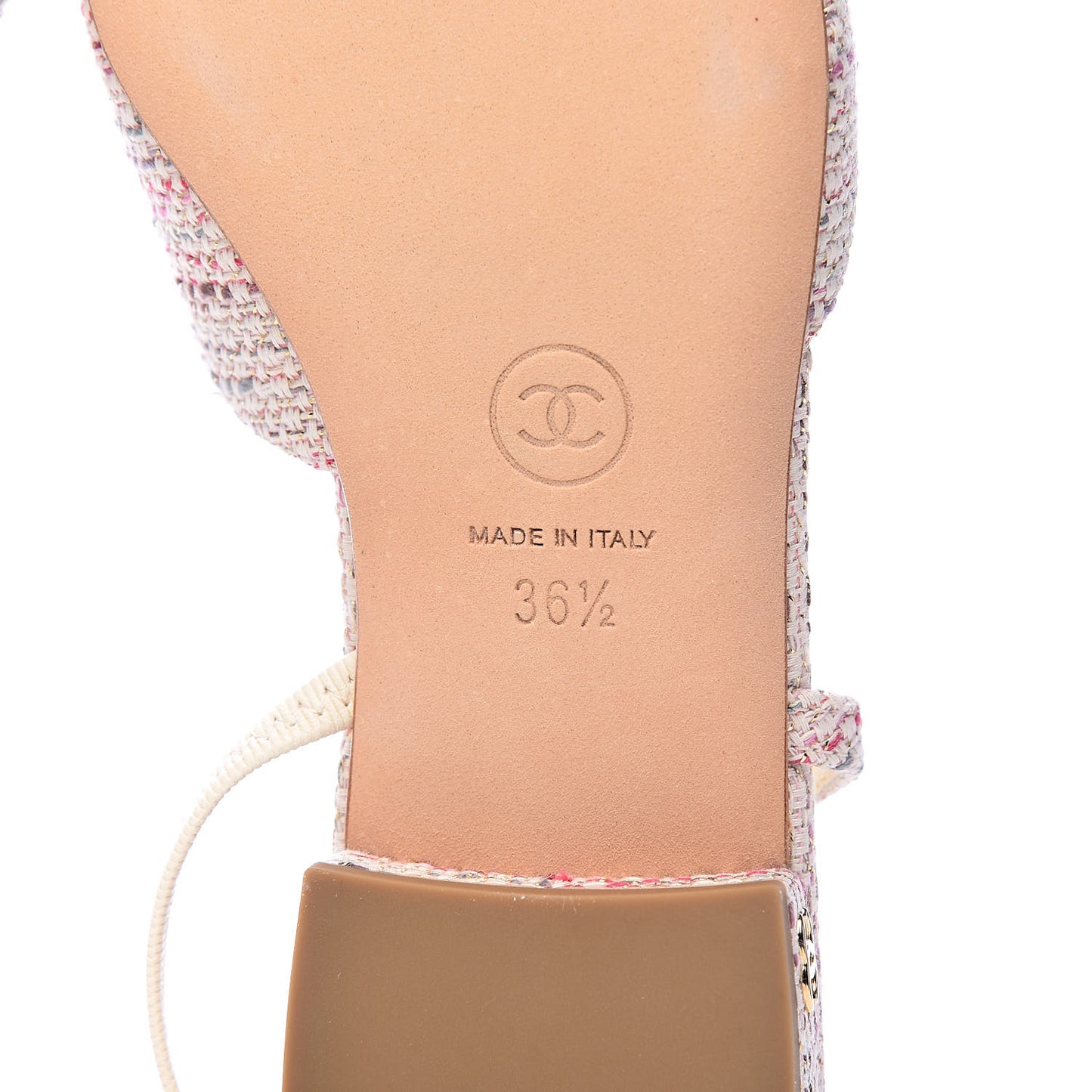 Tweed Patent Cap Toe CC Slingback Flat 36.5 Pink White