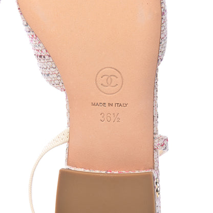 Chanel Tweed Patent Cap Toe CC Slingback Flat 36.5 Pink White 8 of 12