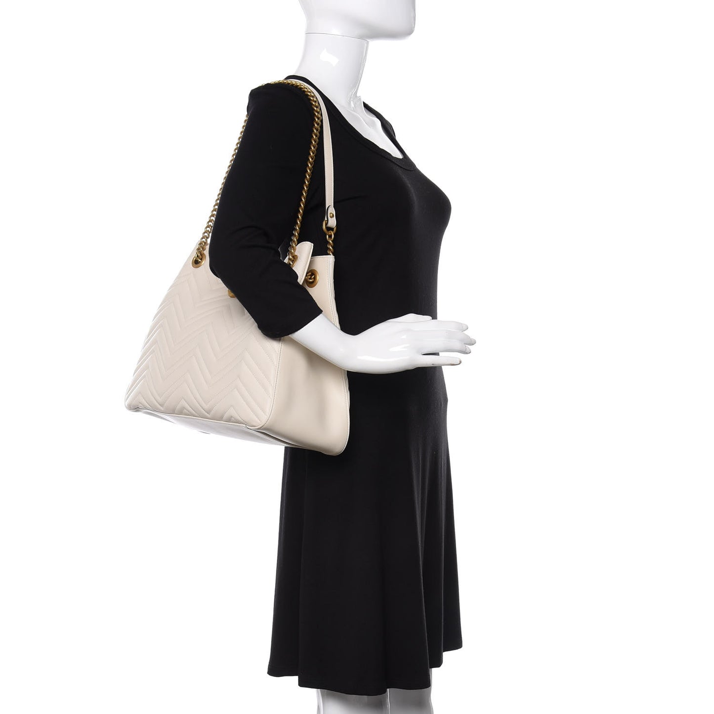 Calfskin Matelasse Medium GG Marmont Shoulder Tote Bag White