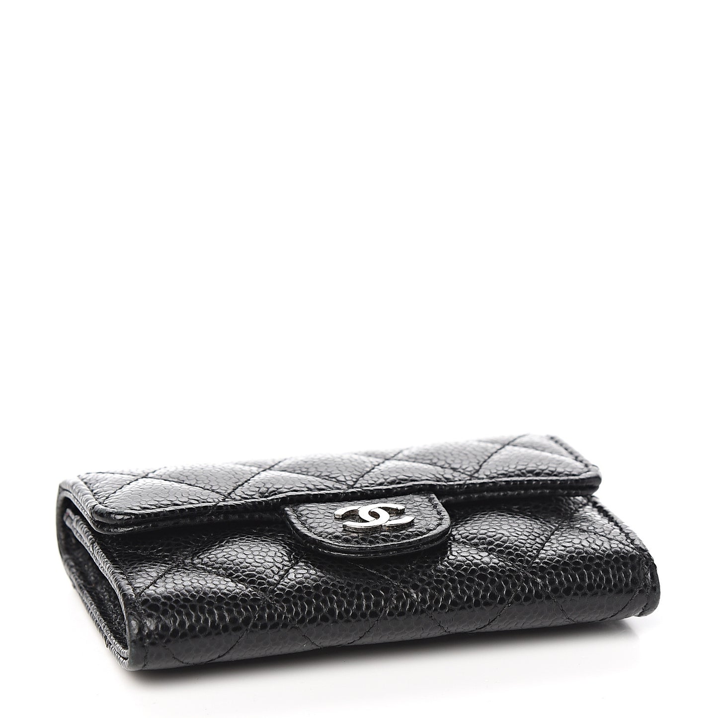 Caviar Quilted Flap Card Holder Black