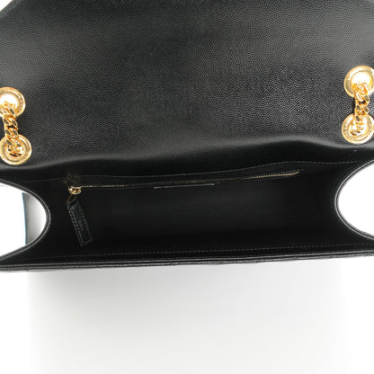 Saint Laurent Grain De Poudre Matelasse Chevron Large Monogram Satchel Black 5 of 6