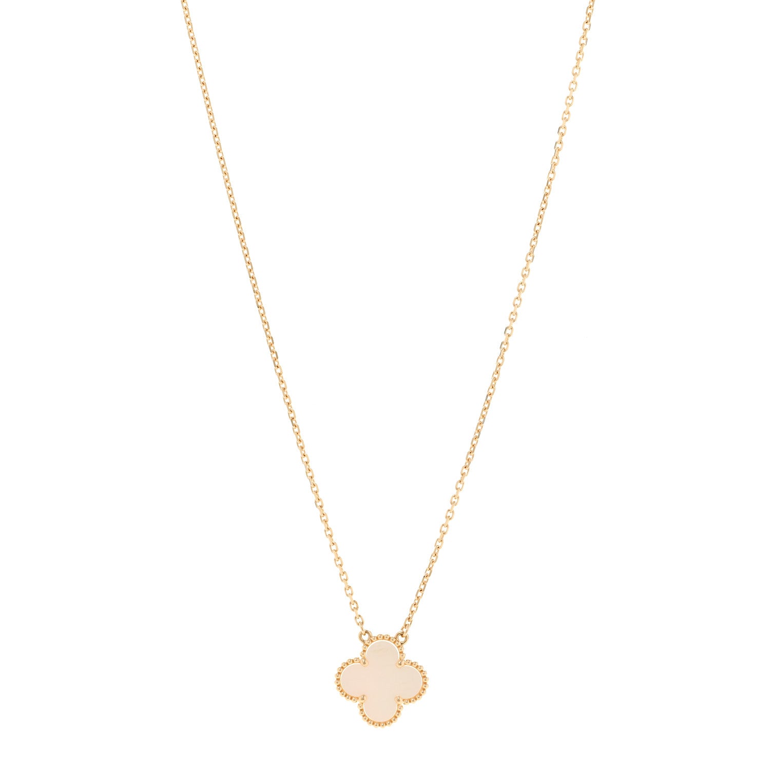 Van Cleef & Arpels 18K Yellow Gold Mother of Pearl Vintage Alhambra Pendant Necklace 1 of 6