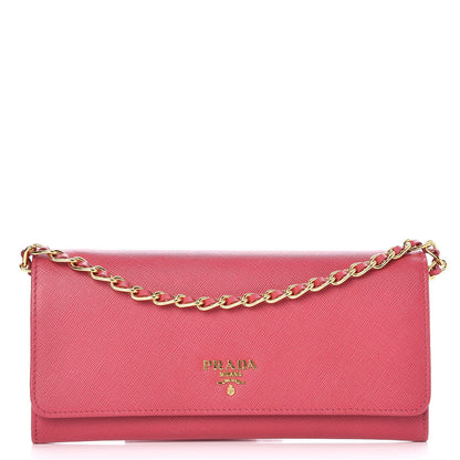 Prada Saffiano Metal Oro Chain Wallet Peonia 1 of 8