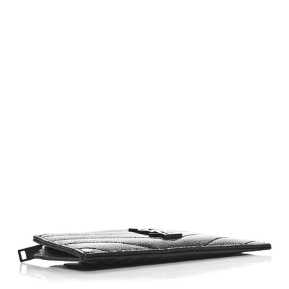 Saint Laurent Grain De Poudre Matelasse Chevron Monochrome Fragments Zippered Card Case Black 4 of 5