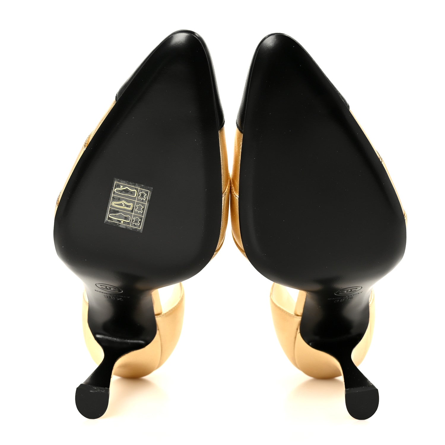 Chanel Laminated Lambskin Cap Toe Pumps 38.5 Gold Black 6 of 10