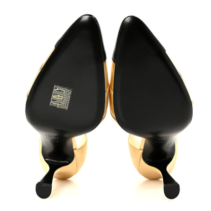 Chanel Laminated Lambskin Cap Toe Pumps 38.5 Gold Black 6 of 10