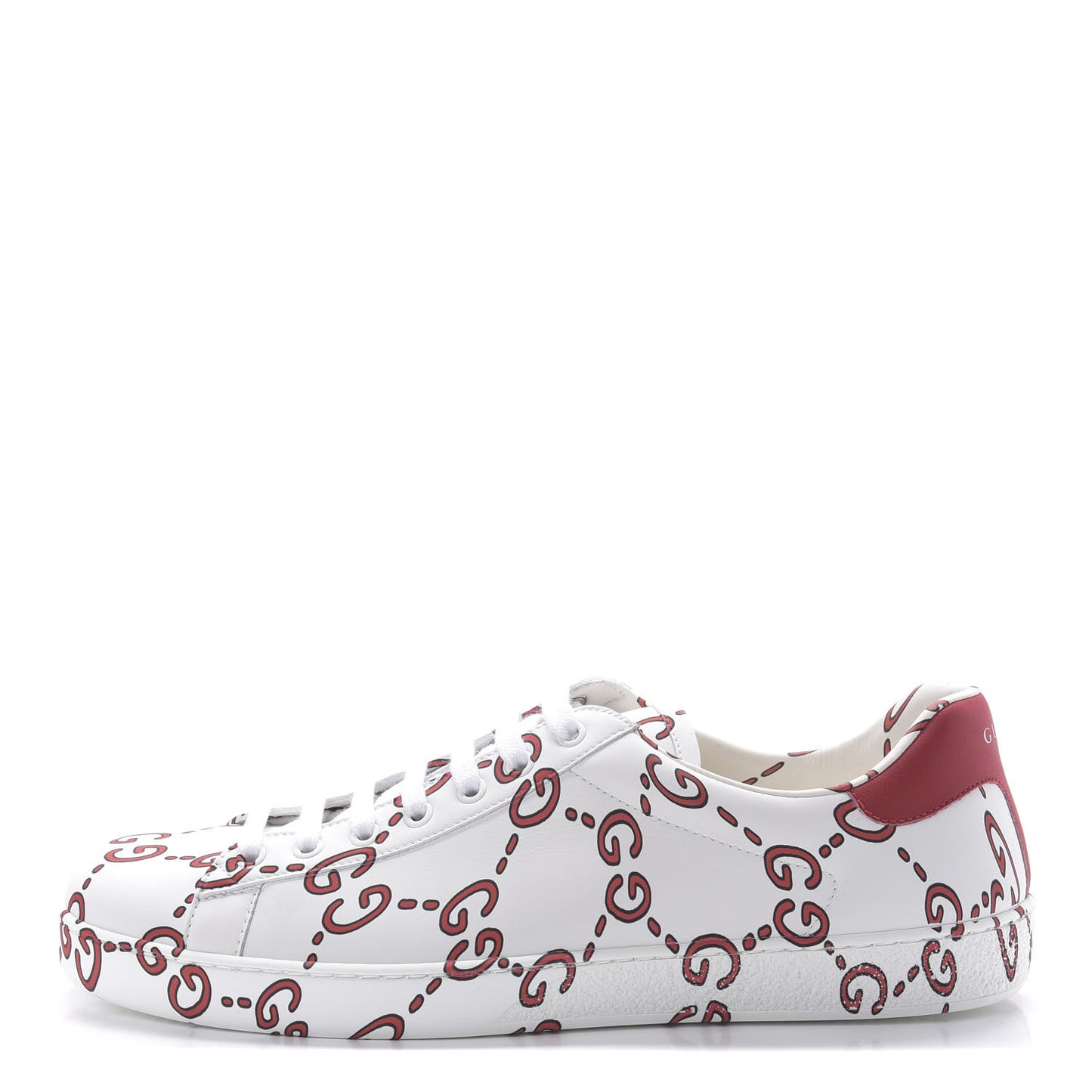 Calfskin GucciGhost Print Mens Ace Sneakers 10 White Hibiscus Red