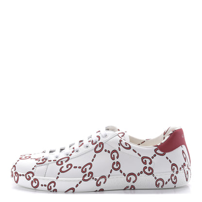 Gucci Calfskin GucciGhost Print Mens Ace Sneakers 10 White Hibiscus Red 1 of 9