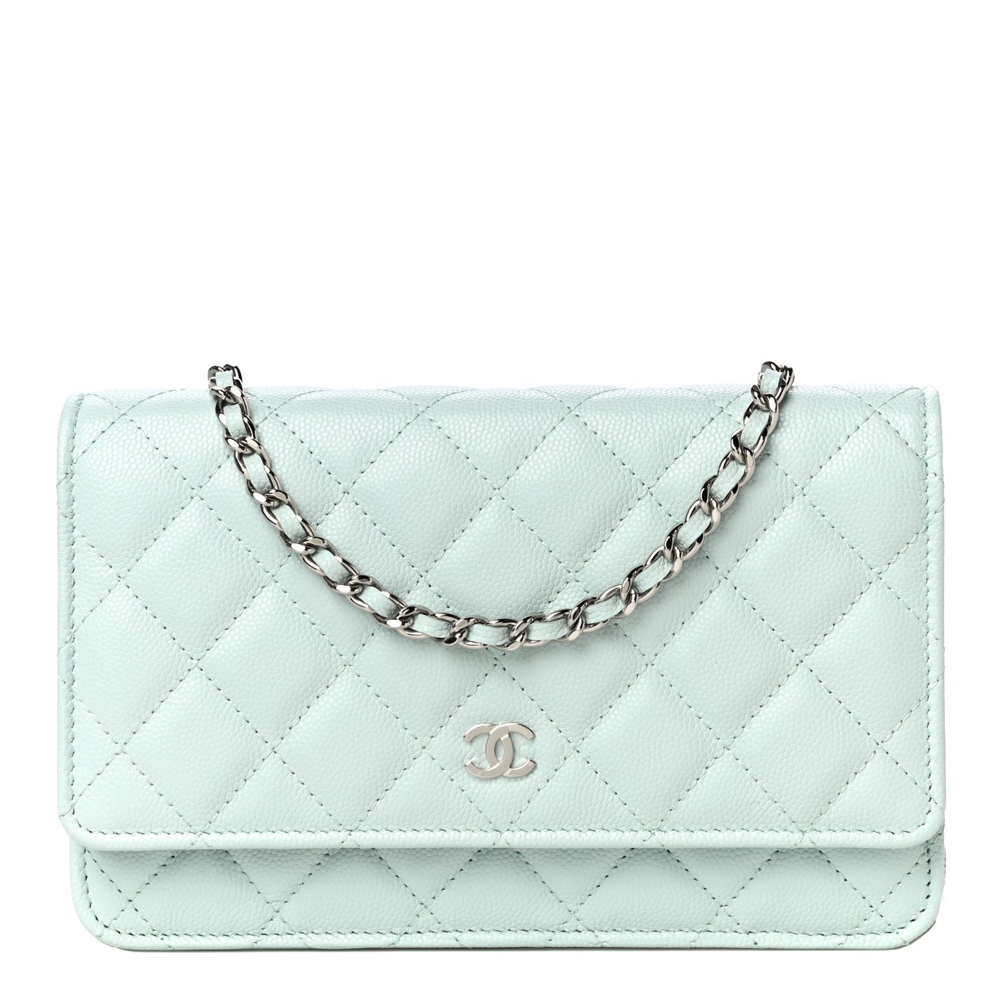 Caviar Quilted Wallet On Chain WOC Light Blue