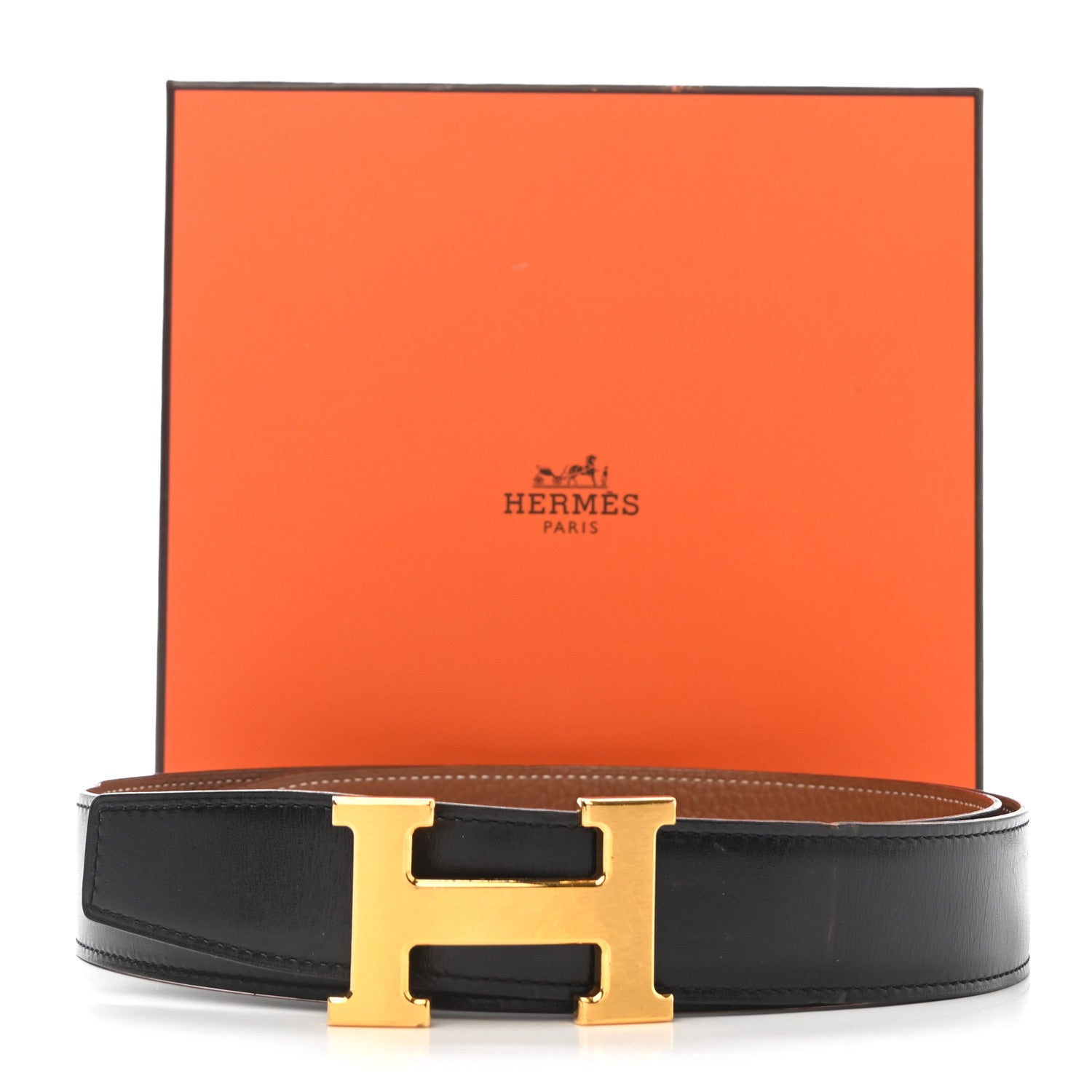 Hermes Box Togo 32mm H Belt 85 Black Gold 12 of 17