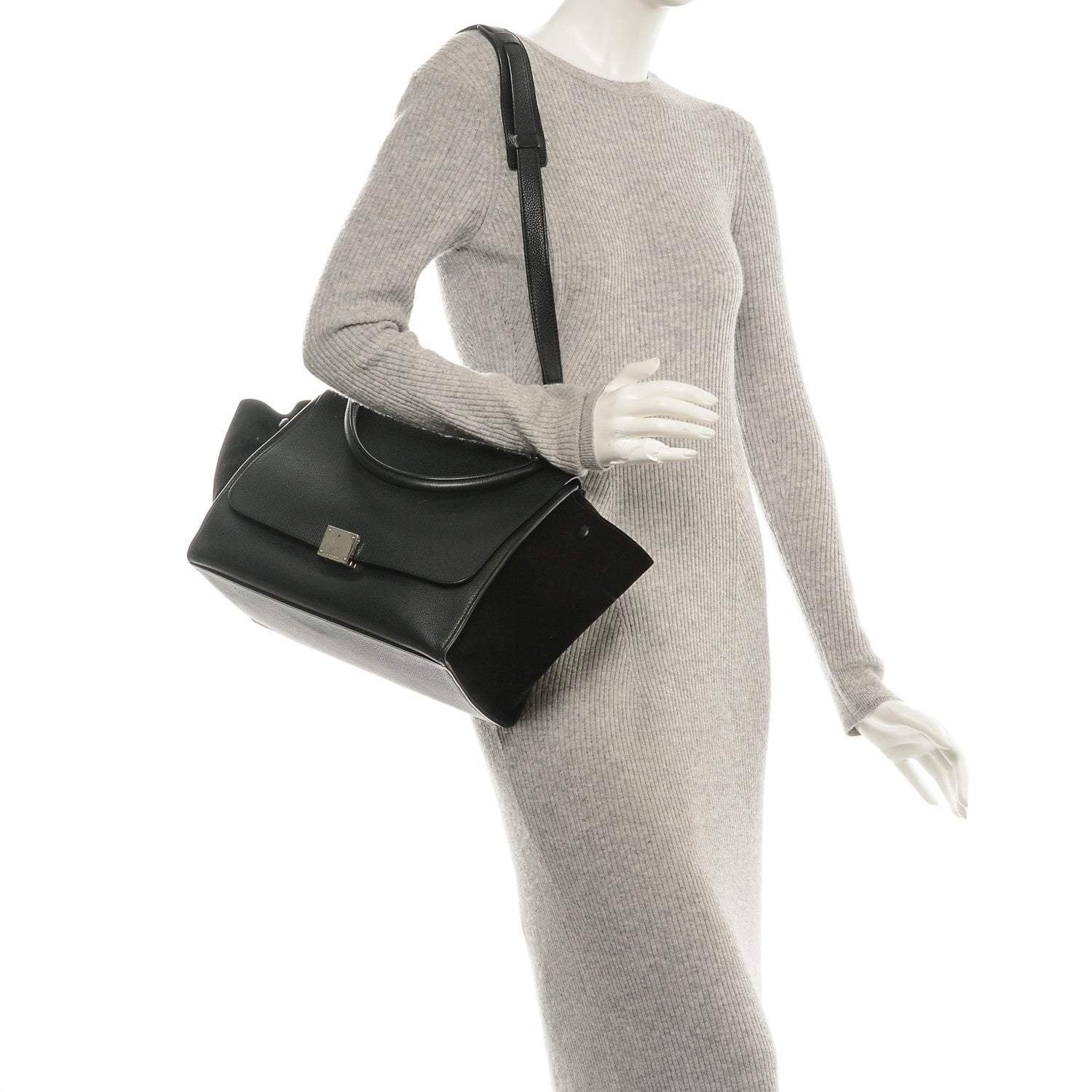 Celine Drummed Calfskin Suede Medium Trapeze Black 2 of 6