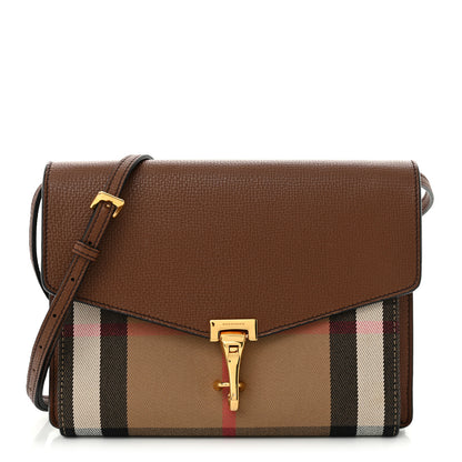 Burberry Derby Calfskin House Check Small Macken Crossbody Bag Tan 1 of 14