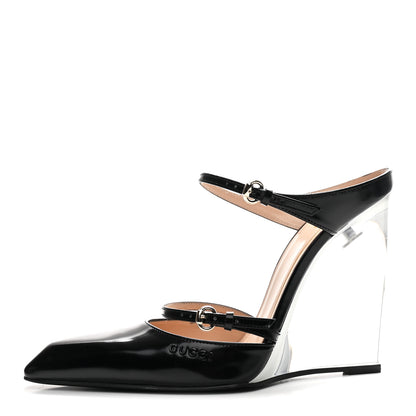 Gucci Regent Calfskin Wedge Mules 37 Black 1 of 11