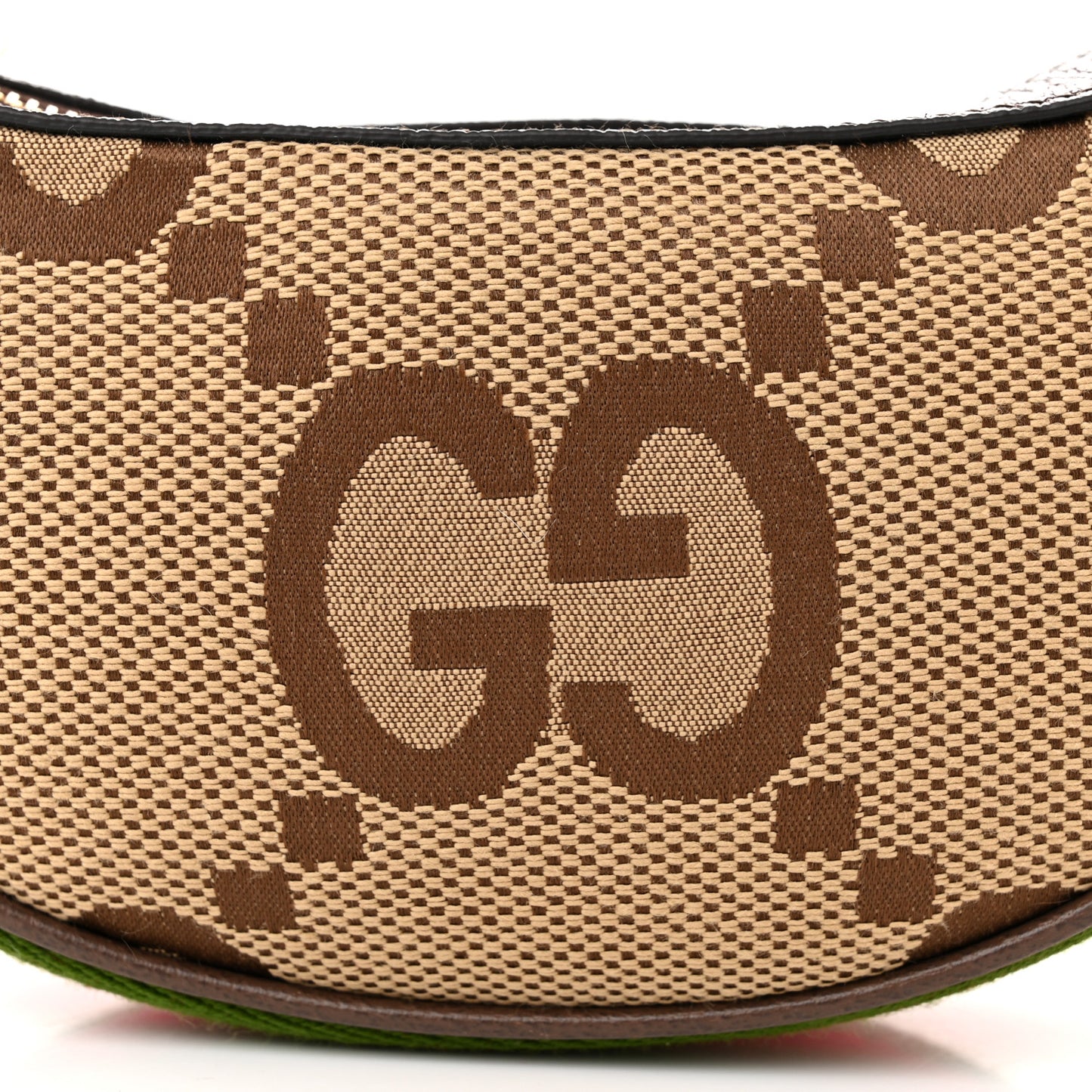 Monogram Jumbo GG Textured Dollar Calfskin Web Mini Ophidia Half Moon Hobo Camel Ebony New Acero