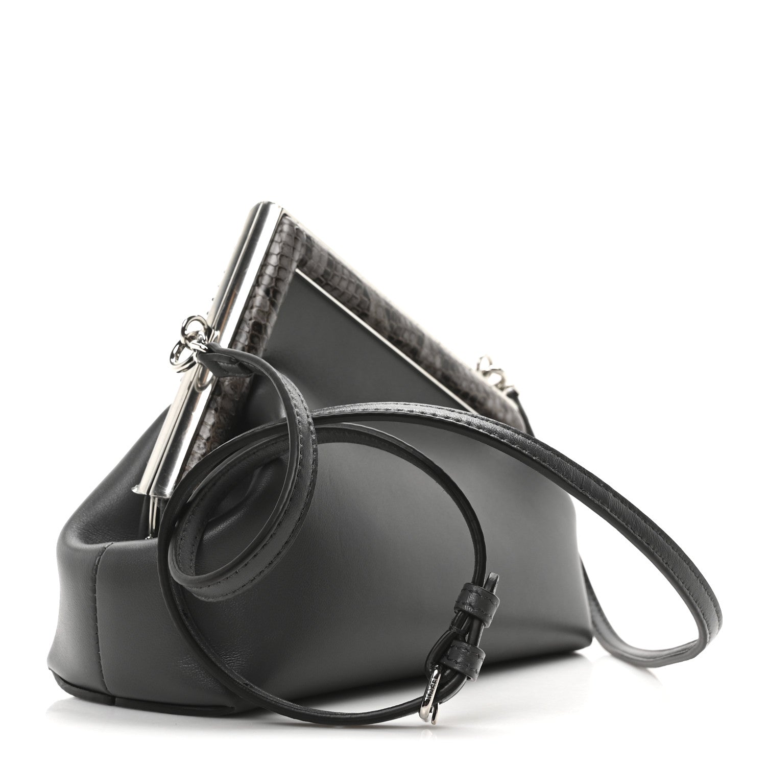 Fendi Shiny Nappa Snakeskin Small Fendi First Anthracite Asfalto 3 of 9