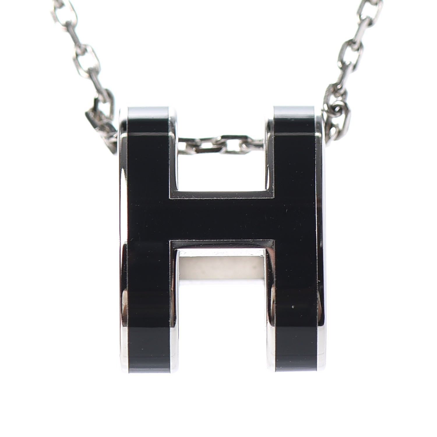Hermes Lacquered Palladium Pop H Pendant Necklace Black 4 of 5