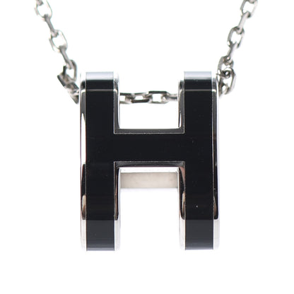Hermes Lacquered Palladium Pop H Pendant Necklace Black 4 of 5