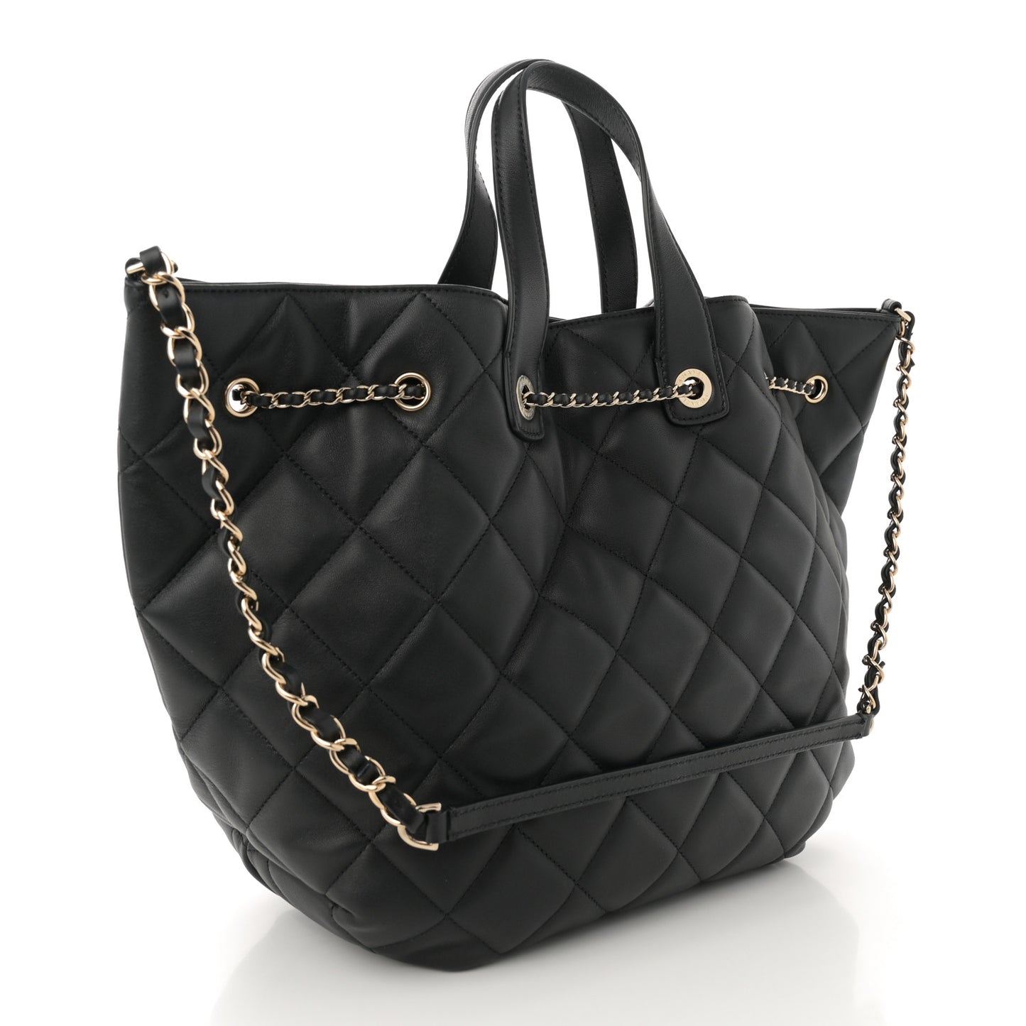 Lambskin Quilted CC Dweller Drawstring Tote Black