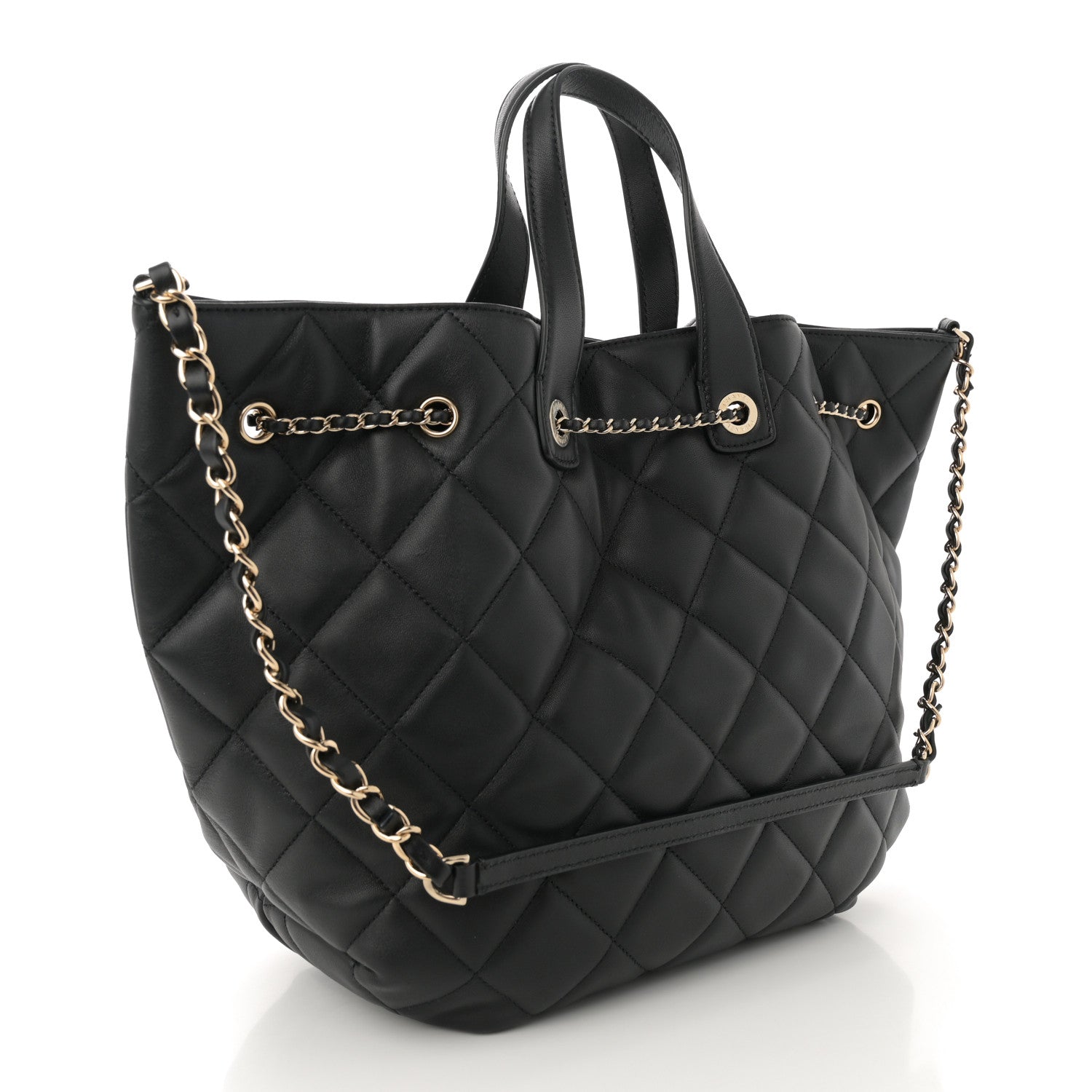 Chanel Lambskin Quilted CC Dweller Drawstring Tote Black 3 of 10