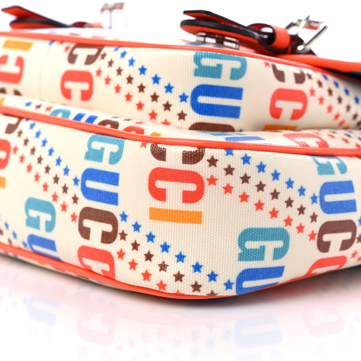 Coated Canvas Logo Star Print Childrens Messenger Bag Beige Multicolor Vibrant Orange