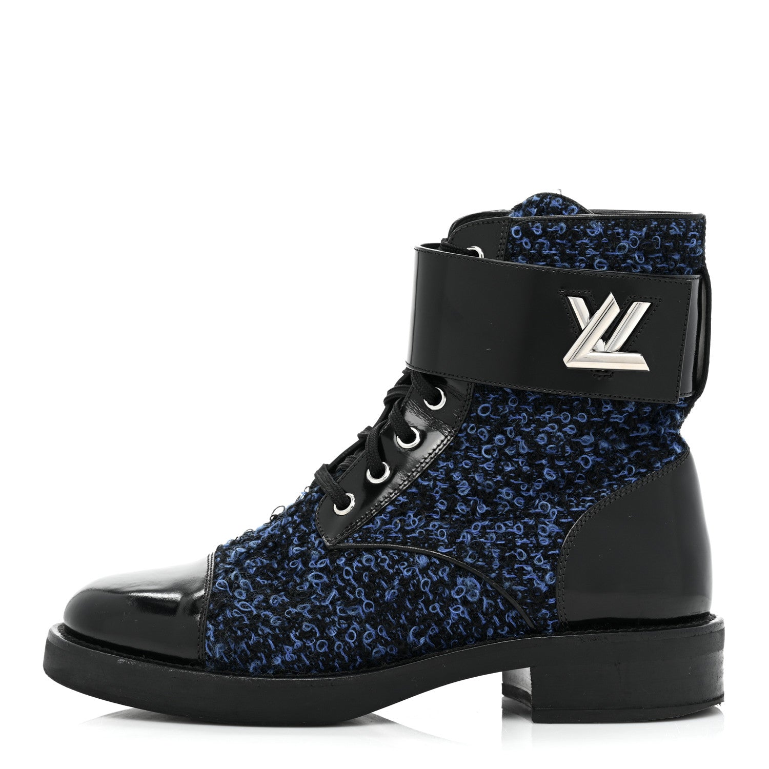 Louis Vuitton Tweed Calfskin Wonderland Ranger Boots 37.5 Blue Black 1 of 15