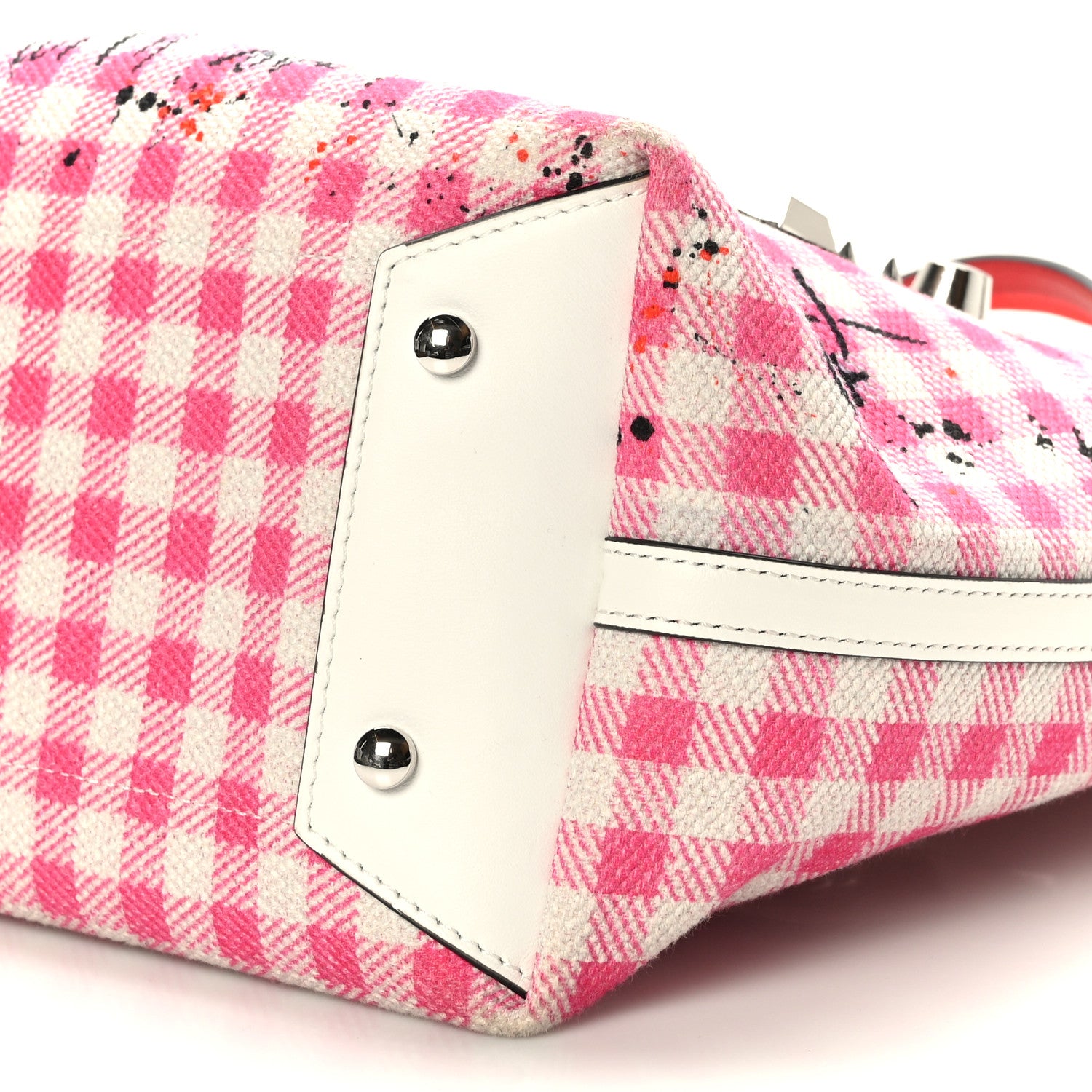 Christian Louboutin Canvas Gingham Printed Mini Frangibus Tote Pink White 7 of 7