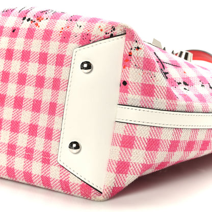 Christian Louboutin Canvas Gingham Printed Mini Frangibus Tote Pink White 7 of 7