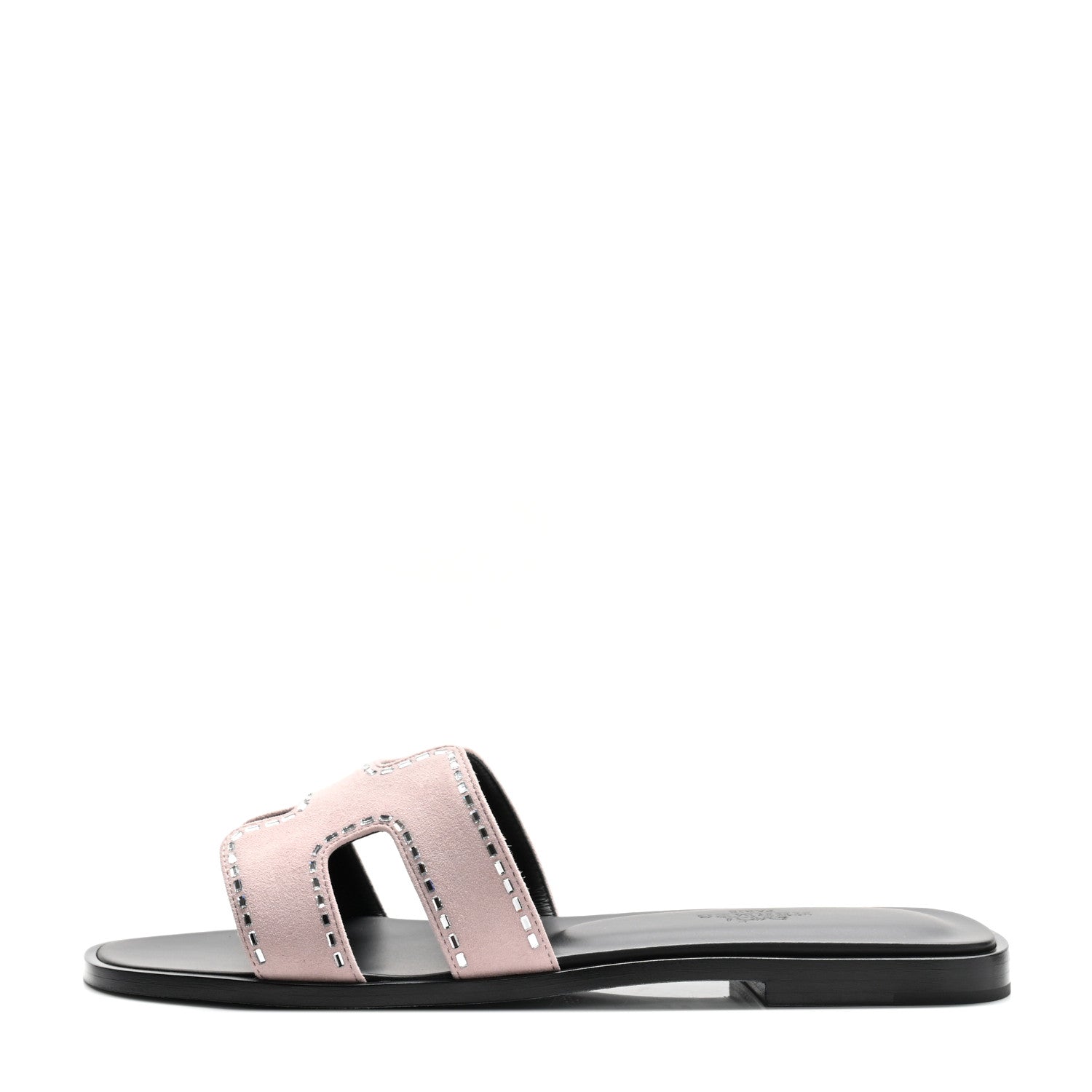 Hermes Suede Goatskin Crystal Embellished Oran Sandals 37 Rose Porcelaine 1 of 10