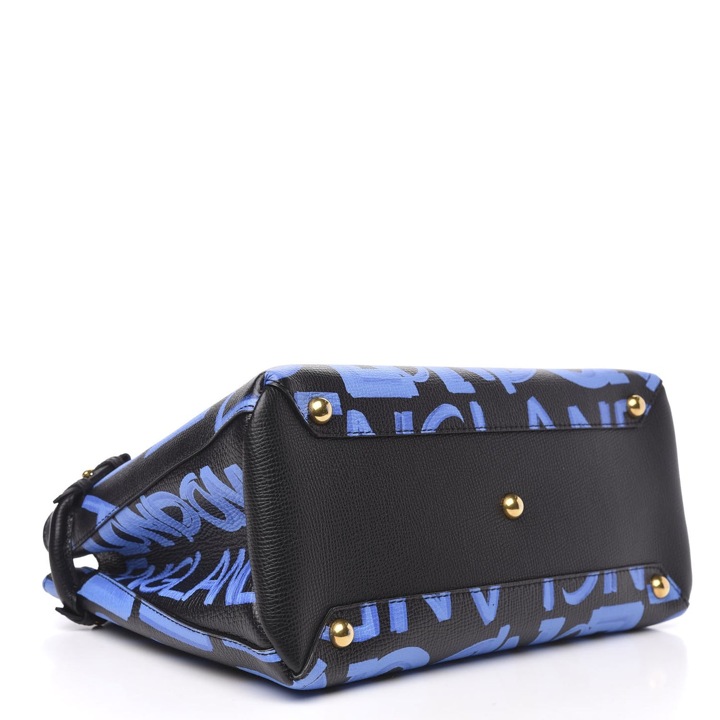 Grainy Calfskin Graffiti Print Medium Banner Tote Black