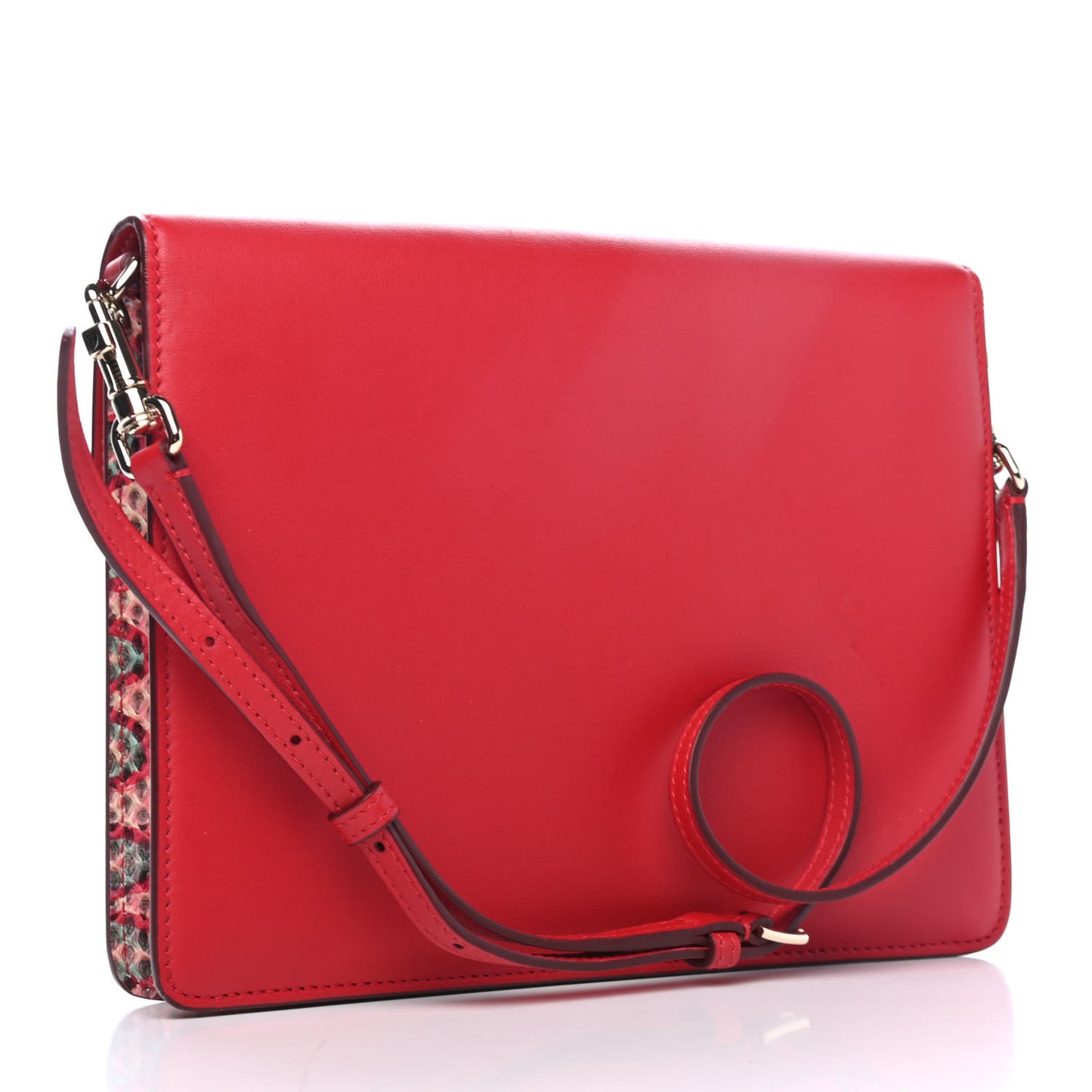 Calfskin Snakeskin Crocodile Embossed Lucia Shoulder Bag Red Black Multicolor